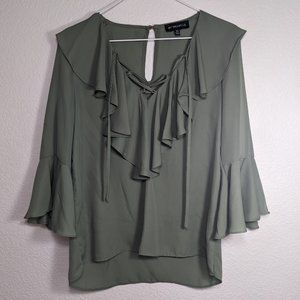 army green ruffly blouse, XS